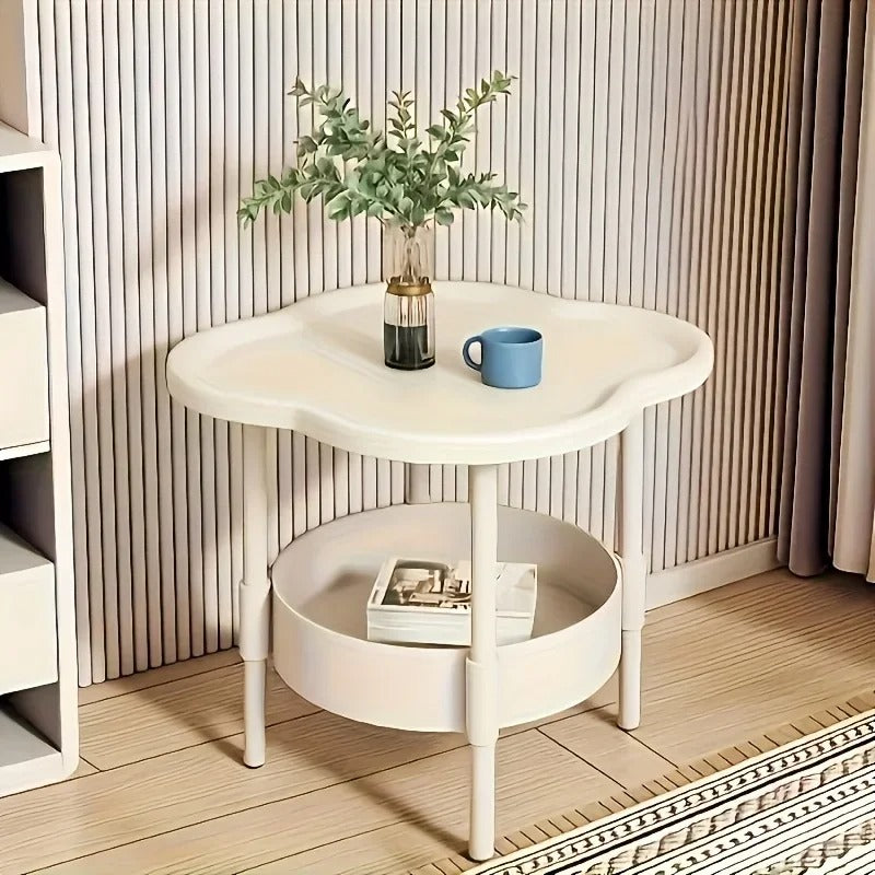 Modern Round Side Table with Storage Shelf